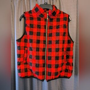 Women's Red and Black Zip Up Checkered Vest Sz. XL